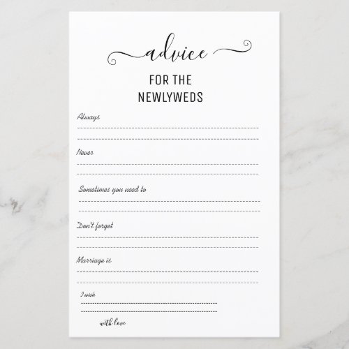 Advice For Newlyweds Bridal Shower Enclosure Card
