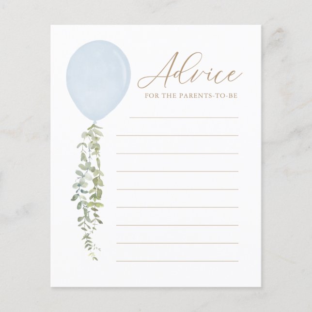 Advice for Parents Blue Balloon Baby Shower Game (Front)