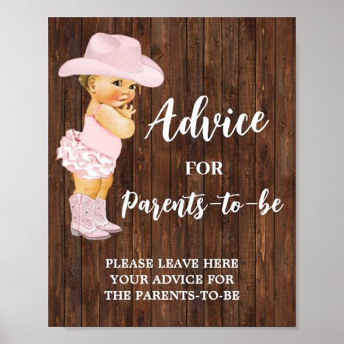 Advice for Parents to Be Cowgirl Baby Shower Sign
