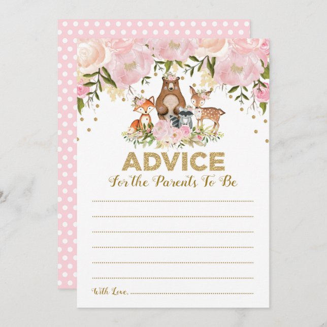 Advice for Parents Woodland Baby Girl Shower Card (Front/Back)