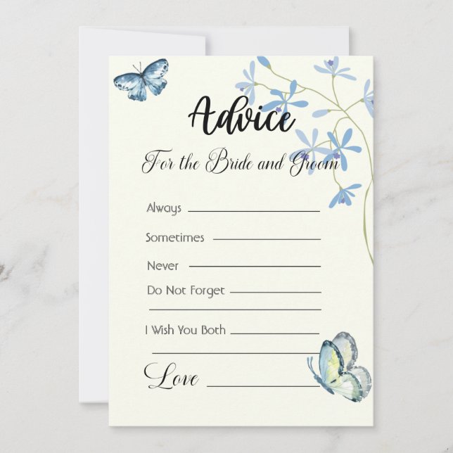 Advice For The Bride and Groom Blue Butterflies Invitation (Front)