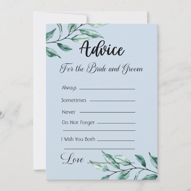 Advice For The Bride and Groom Blue Gray Greenery Invitation (Front)