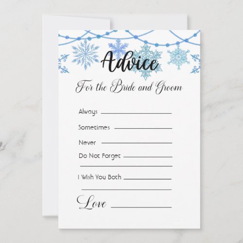 Advice For The Bride and Groom Blue Snowflake Invitation
