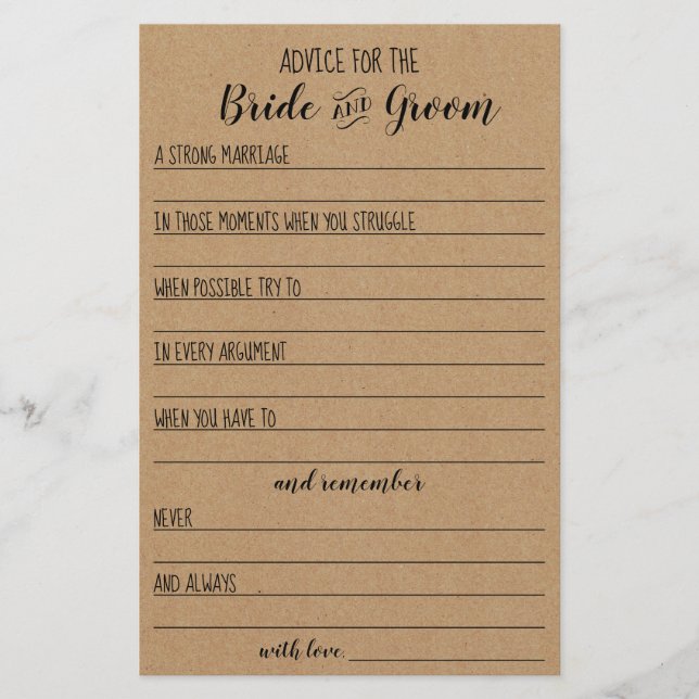 Advice for the Bride and Groom Card Flyer (Front)