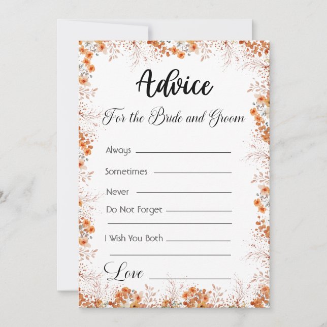 Advice For The Bride and Groom Orange Floral Invitation (Front)