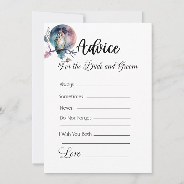 Advice For The Bride and Groom Rainbow Owl White Invitation (Front)