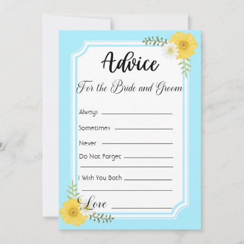 Advice For The Bride and Groom Sky Blue Floral Invitation