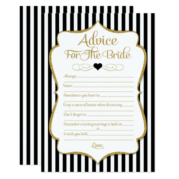 Advice For The Bride Black Gold Bridal Shower Game Invitation