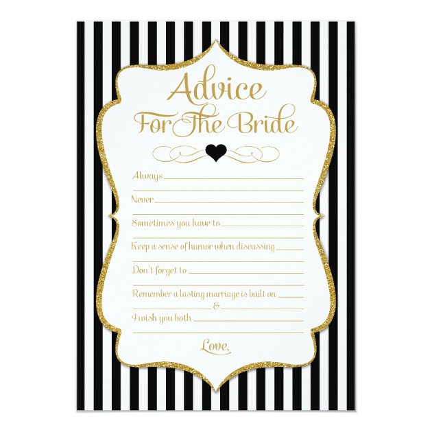 Advice For The Bride Black Gold Bridal Shower Game Invitation