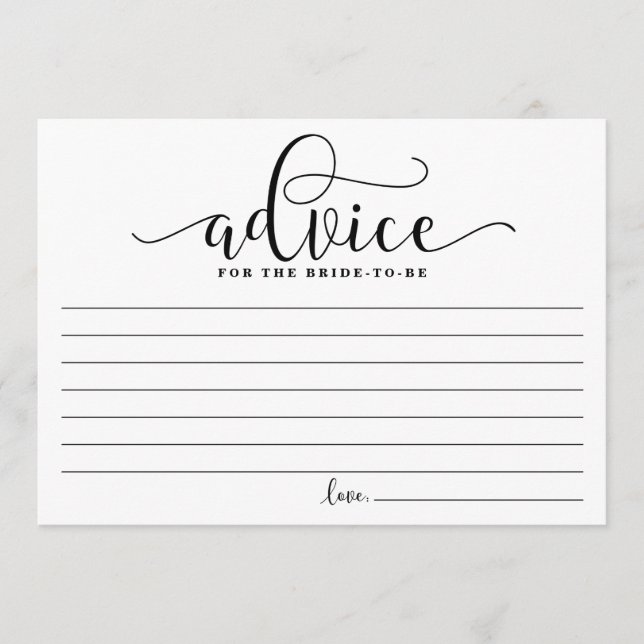Advice for the Bride | Black Modern Calligraphy Card (Front)