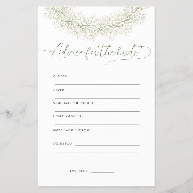 Advice For The Bride Bridal Shower Game Flyer (Front)