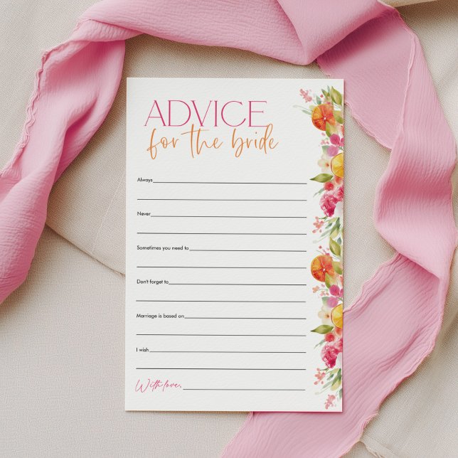 Advice for the Bride Citrus Bridal Shower Game (Advice for the Bride Bridal Shower Games | Bright floral citrus theme | Main Squeeze)