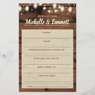 Advice for the Bride & Groom Rustic Shower Game