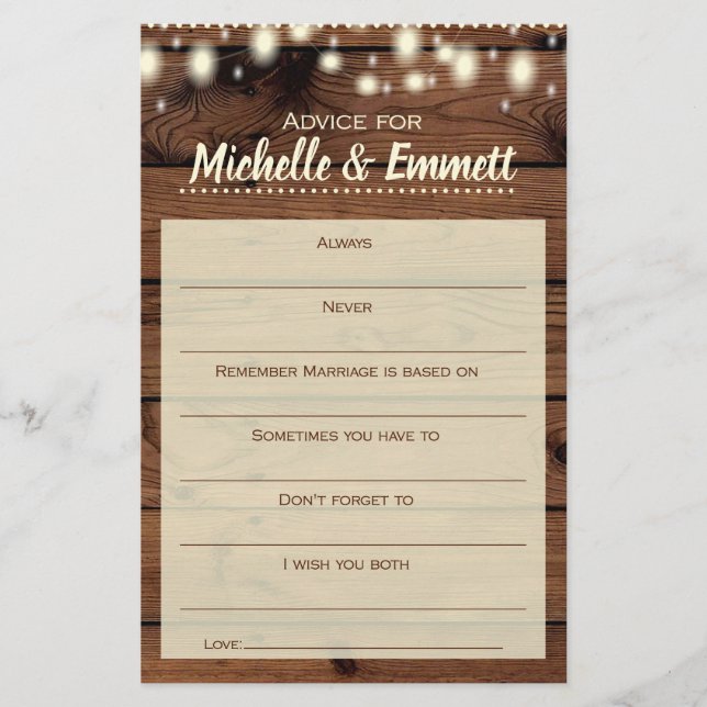 Advice for the Bride & Groom Rustic Shower Game (Front)