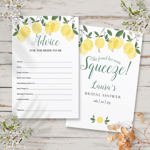Advice For The Bride Lemons Bridal Shower Card