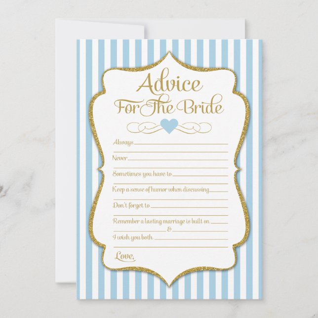 Advice For The Bride Light Blue Gold Bridal Shower Invitation (Front)