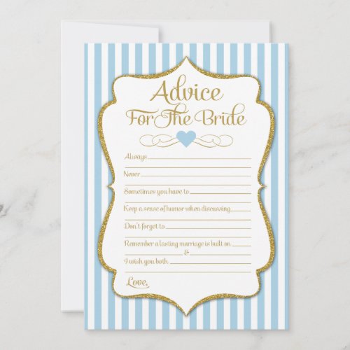 Advice For The Bride Light Blue Gold Bridal Shower Invitation