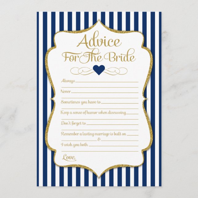 Advice For The Bride Navy Blue Gold Bridal Shower (Front)