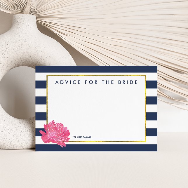 Advice for the Bride | Navy Stripe & Pink Peony Card (Creator Uploaded)