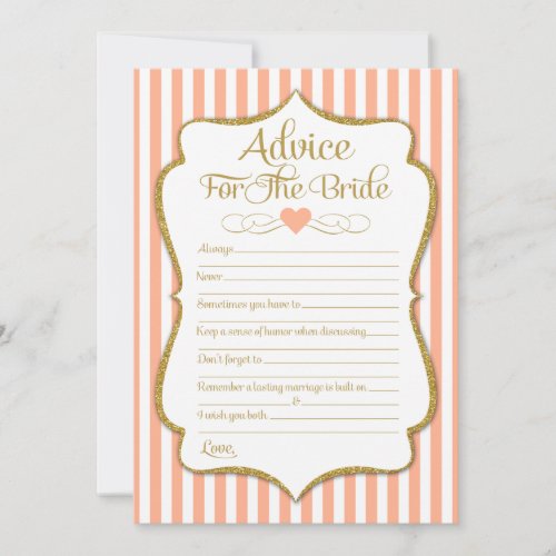 Advice For The Bride Peach Gold Bridal Shower Invitation