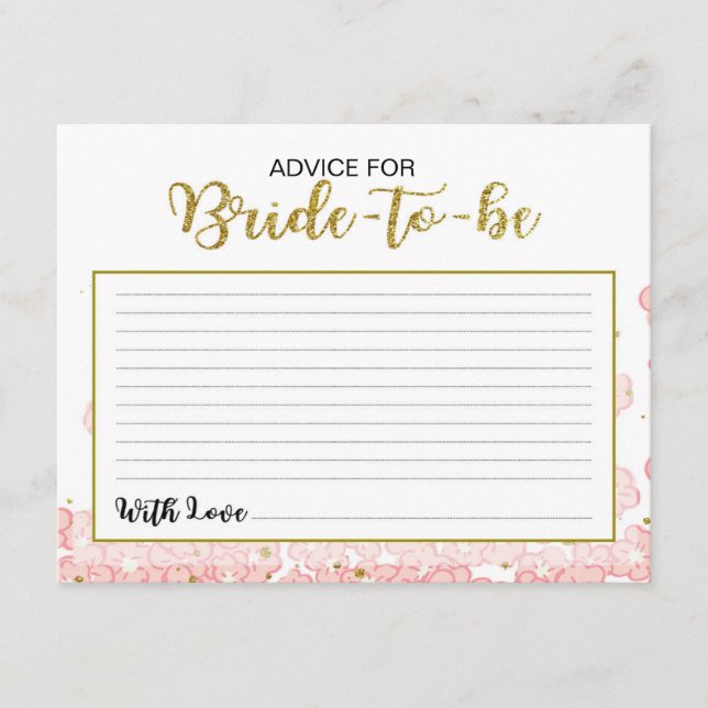 Advice for the Bride | Pink and Gold Glitter Card (Front)