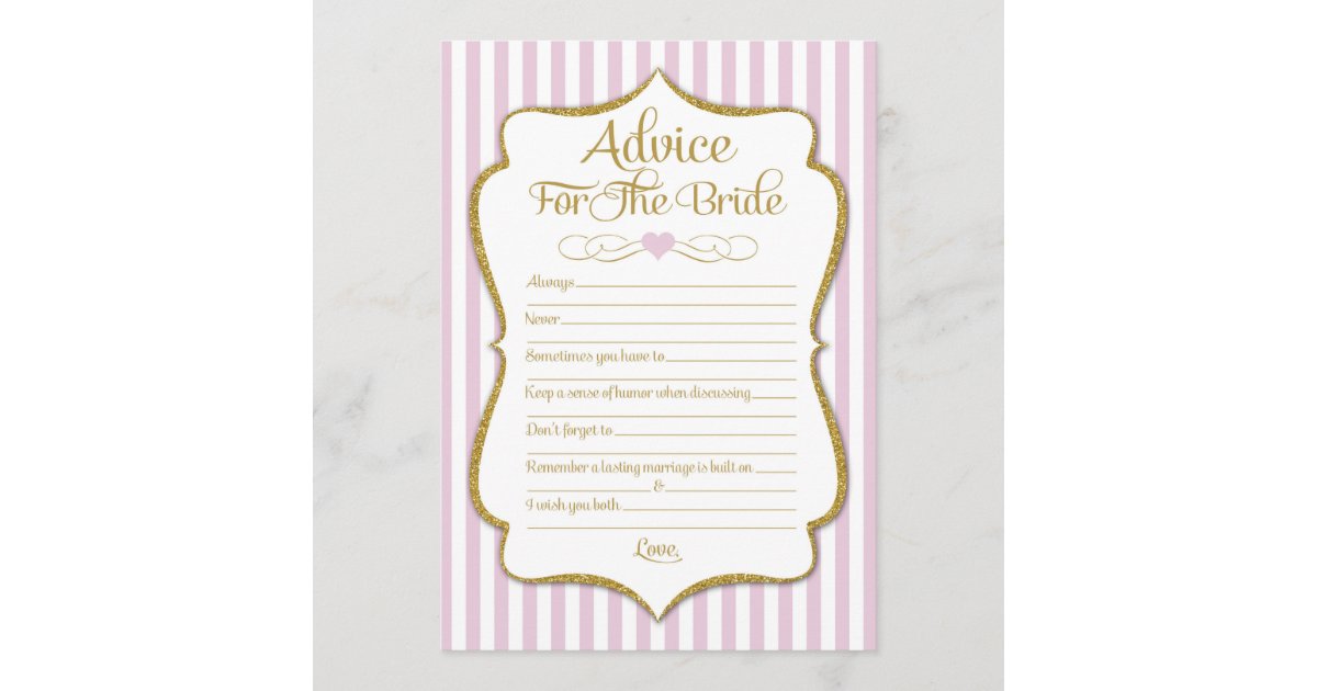 Advice For The Bride Pink Gold Bridal Shower Game Zazzle Com