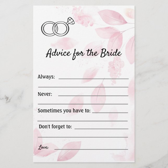 Advice for the Bride - Pink Watercolor Flyer (Front)