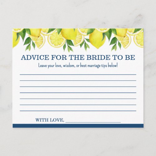 Advice for the Bride-to-Be Card Lemon Shower