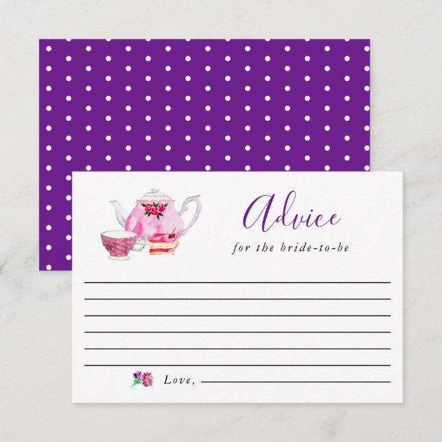 Advice For the Bride-to-Be Purple Tea Party Bridal (Front/Back)
