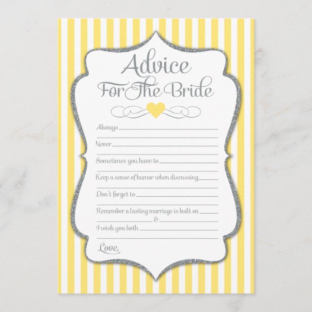 Advice For The Bride Yellow Gray Bridal Shower Card (Front)