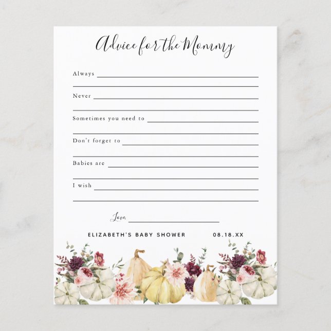 Advice for the Mommy | Baby Shower Game (Front)