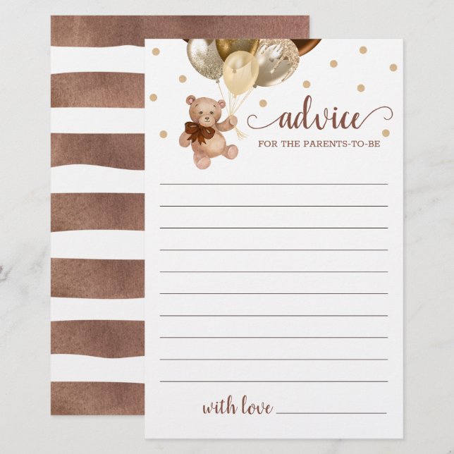 Advice for the Parents Baby Shower Teddy Bear (Front/Back)