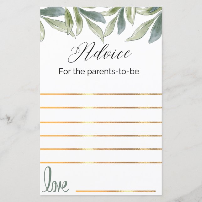 Advice for the parents to be babyshower game (Front)