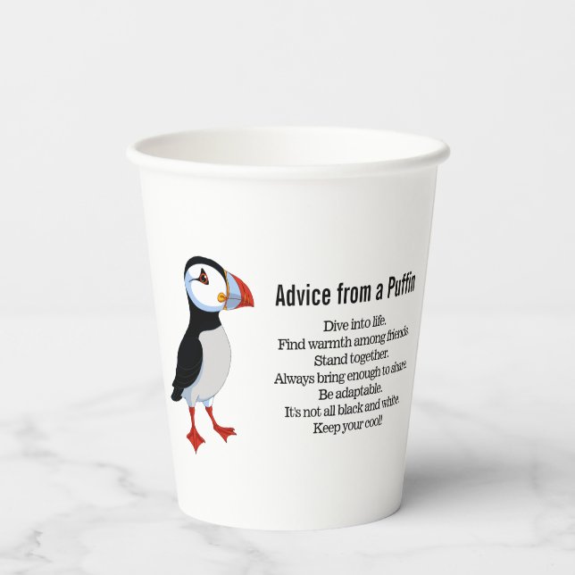 Advice from a Puffin Design Paper Cups (Back)