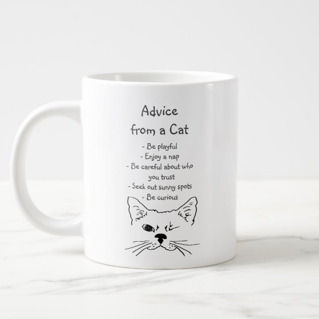 Advice from Winking Cat Fun Animal Humor Giant Coffee Mug (Left)