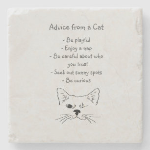 Advice from Winking Cat Fun Animal Humor Stone Coaster