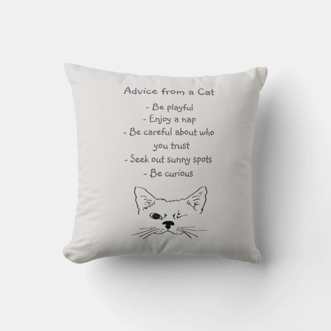 Advice from Winking Cat Fun Animal Humor Throw Pillow (Front)