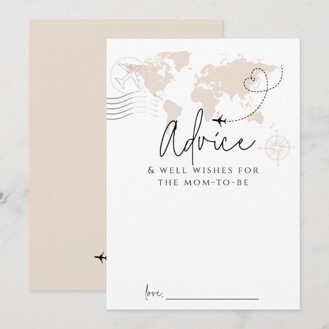 Advice mom World Map travel Baby Shower Game card (Front/Back)