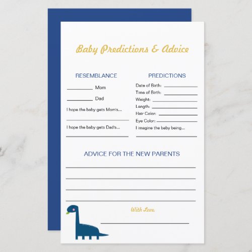 Advice  Predictions Dinosaur Baby shower Game