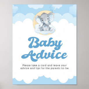 Advice Sign Blue Elephant Boy Baby Shower Poster