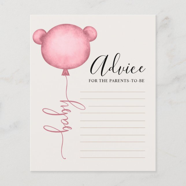 Advice to Parent Beary Pink Baby Shower Game (Front)