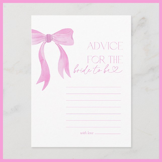 Advice To The Bride Pink Bow Bridal Shower Game  Postcard (Creator Uploaded)