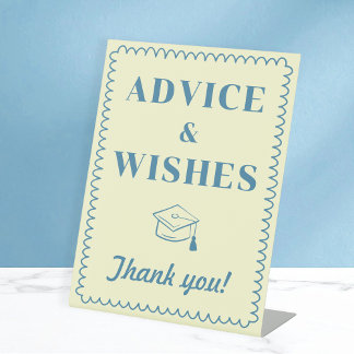 Advice & Wishes Butter Yellow & Blue Graduation Pedestal Sign