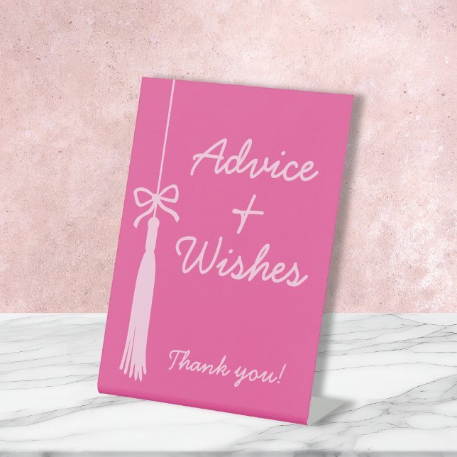 Advice & Wishes Coquette Bow Pink Grad Tassel  Pedestal Sign (Advice & Wishes Coquette Bow Pink Grad Tassel Pedestal Sign)