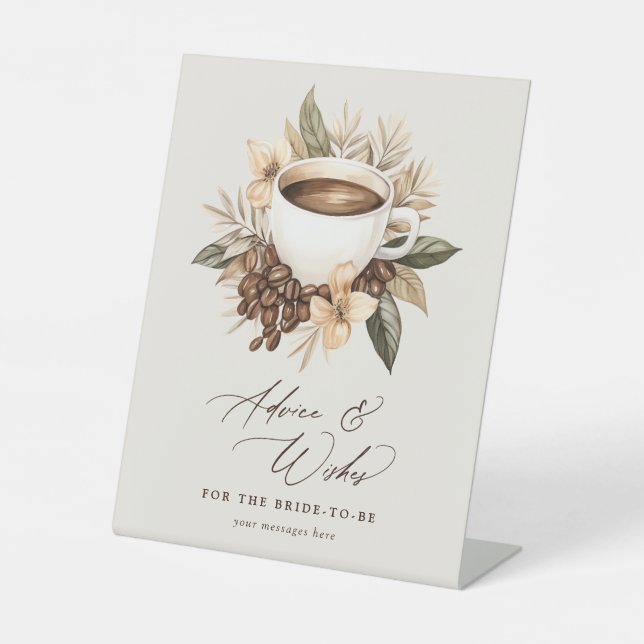 Advice & Wishes Floral Coffee Bridal Shower Pedestal Sign (Front)