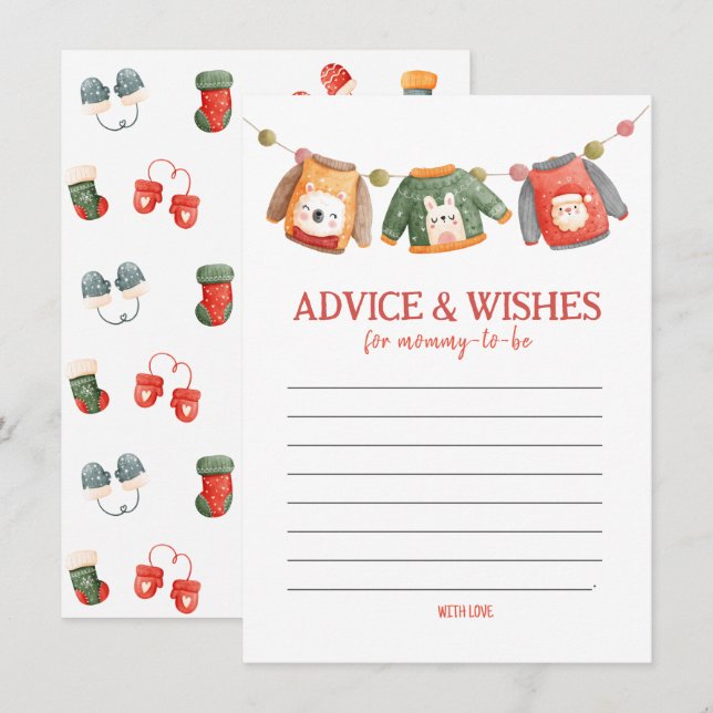 Advice & Wishes for Mommy, Christmas Baby Shower Note Card (Front/Back)