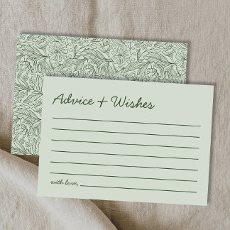Advice & Wishes Green Handwritten Bridal Shower Note Card