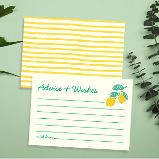 Advice & Wishes Lemon Yellow Citrus Bridal Shower Note Card