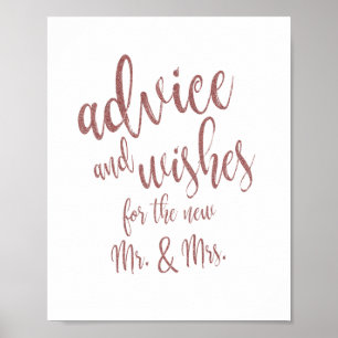 Advice Wishes Rose Gold Glitter 8x10 Wedding Sign