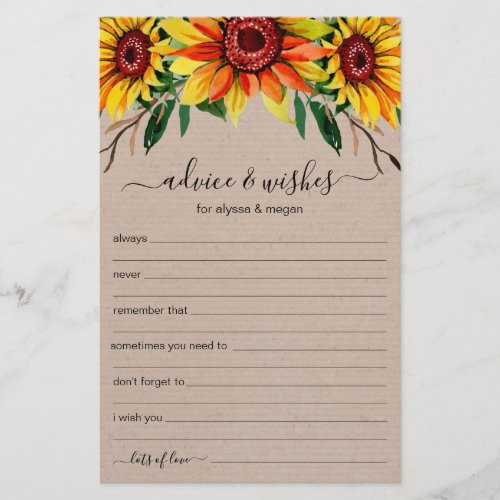 Advice Wishes Rustic Sunflowers LGBTQ Wedding